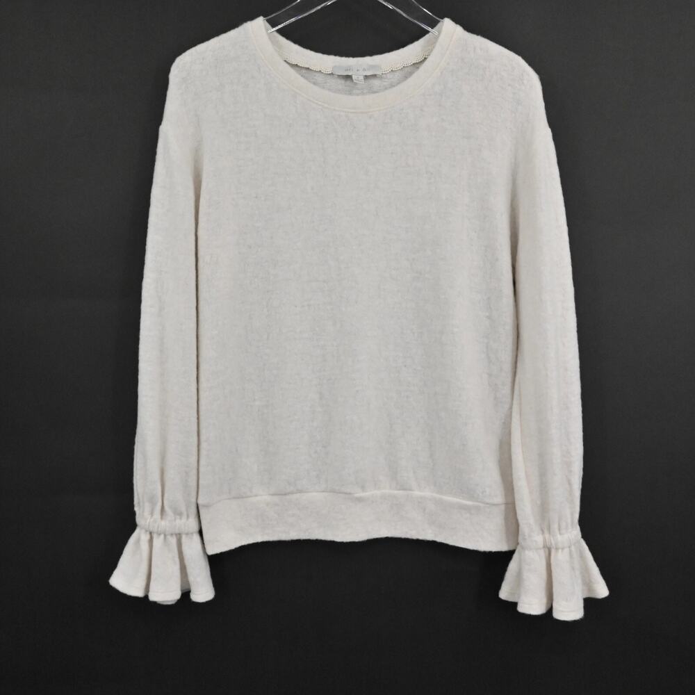 NWOT Anthropologie Sweater Eri Ali Sasha Hacci Top Cream SOFT Ruffle Cozy Size S